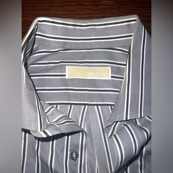 Men's Michael Kors Striped Gray Shirt Size 34/35 - Picture 4 of 7